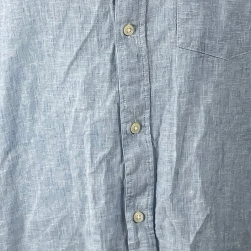 H&M Men's Light Blue Linen Collared Short Sleeve Casual Button Down Shirt Top L - Image 2