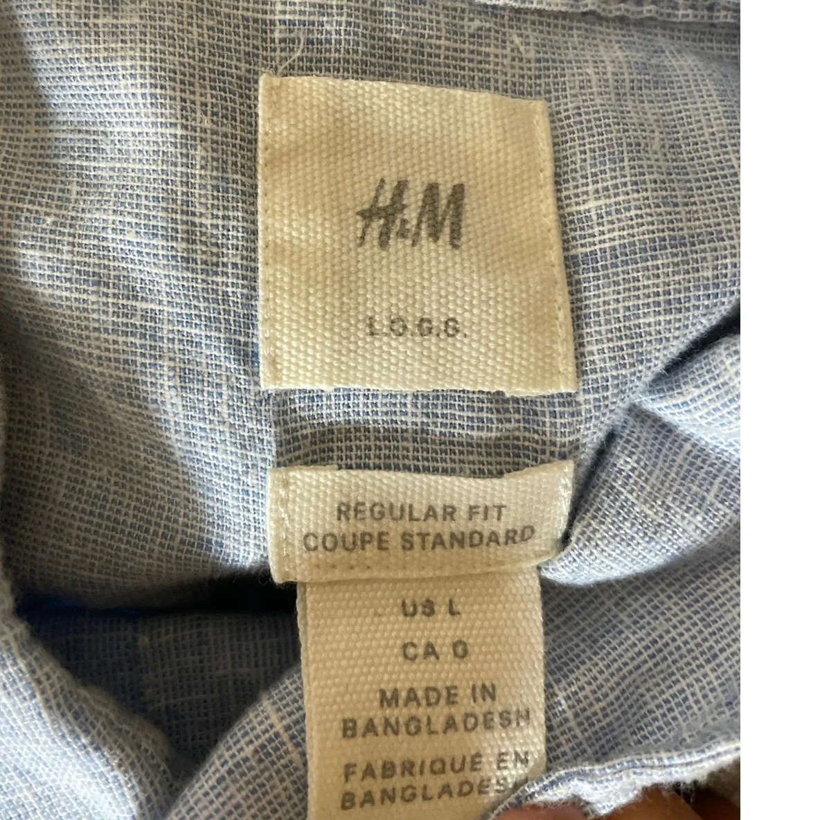 H&M Men's Light Blue Linen Collared Short Sleeve Casual Button Down Shirt Top L - Image 5
