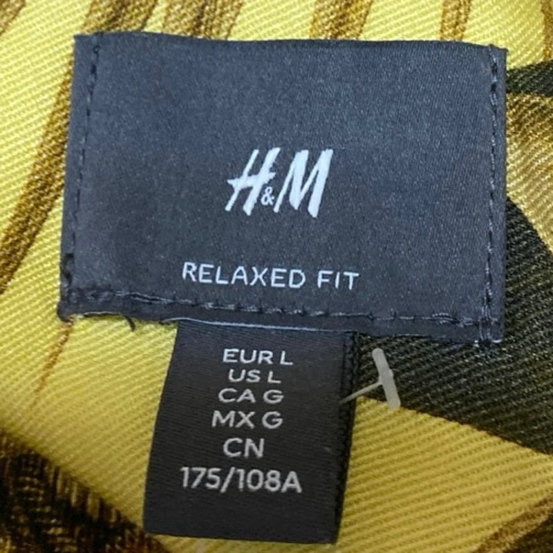 H&M Men's Multicolor Yellow Tropical Print Short Sleeve Button Down Shirt Top L - Image 3