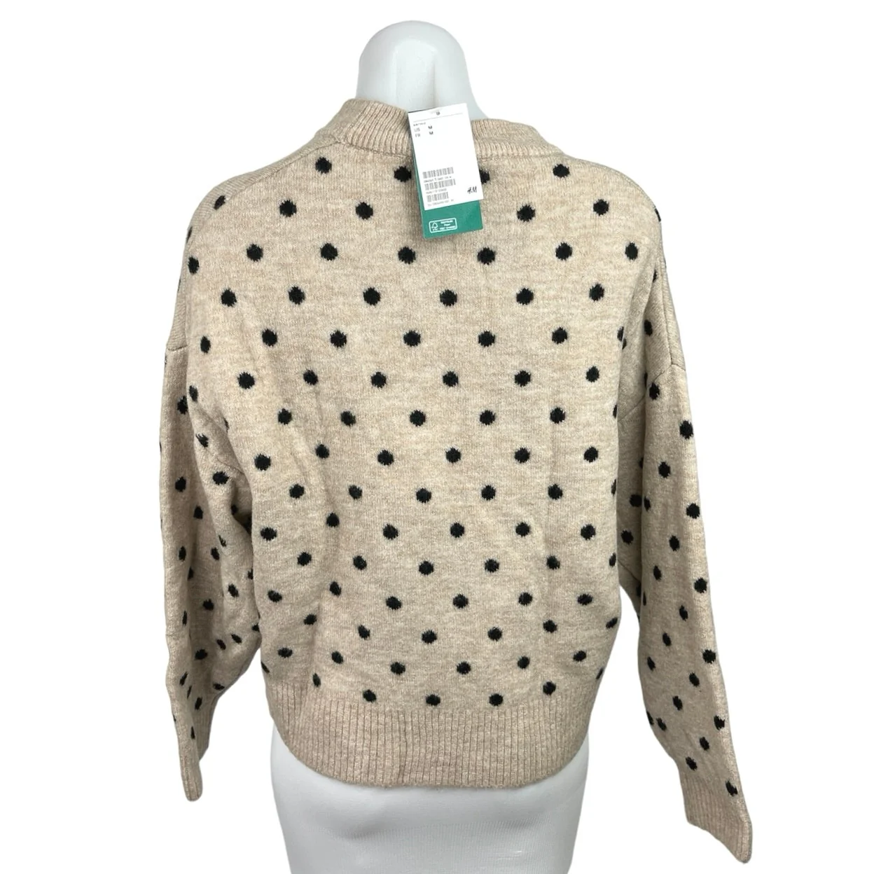 H&M NWT Beige Black Crew Neck Wool Oversized Pullover Sweater Top Size M - Image 2