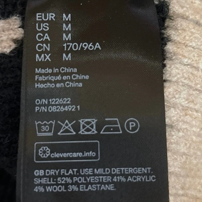 H&M NWT Beige Black Crew Neck Wool Oversized Pullover Sweater Top Size M - Image 4