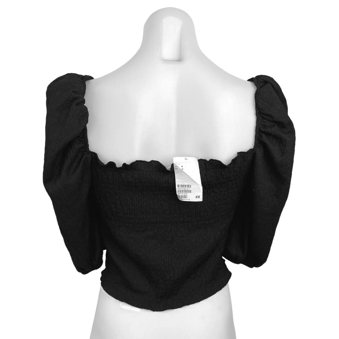 H&M NWT Black 3/4 Puff Sleeve Square Neck Smocked Crop Blouse Top Size M - Image 2