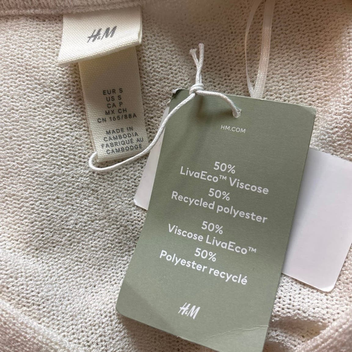 H&M NWT Cream White Short Sleeve Knit Collar Polo V-Neck Shirt Knee Dress Size S - Image 6