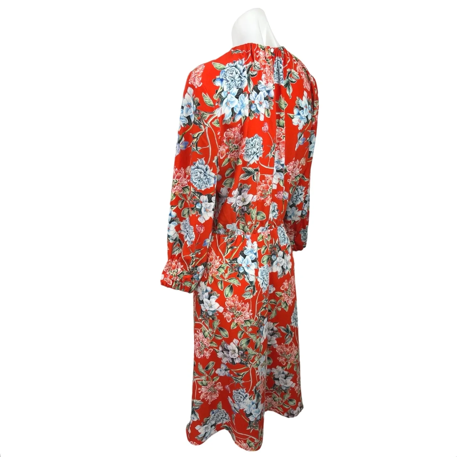 H&M Orange Floral Mock Neck Floral Long Sleeve Cocktail A Line Midi Dress Size 8 - Image 2