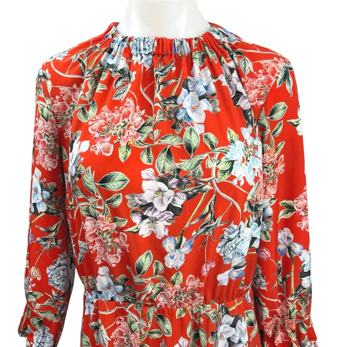 H&M Orange Floral Mock Neck Floral Long Sleeve Cocktail A Line Midi Dress Size 8 - Image 3
