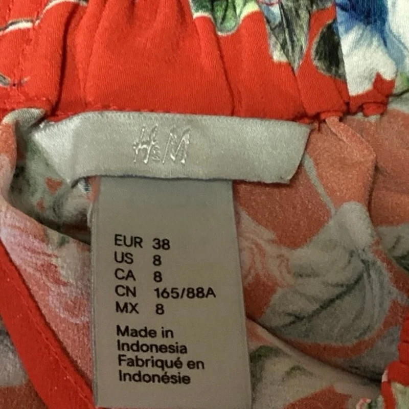 H&M Orange Floral Mock Neck Floral Long Sleeve Cocktail A Line Midi Dress Size 8 - Image 4