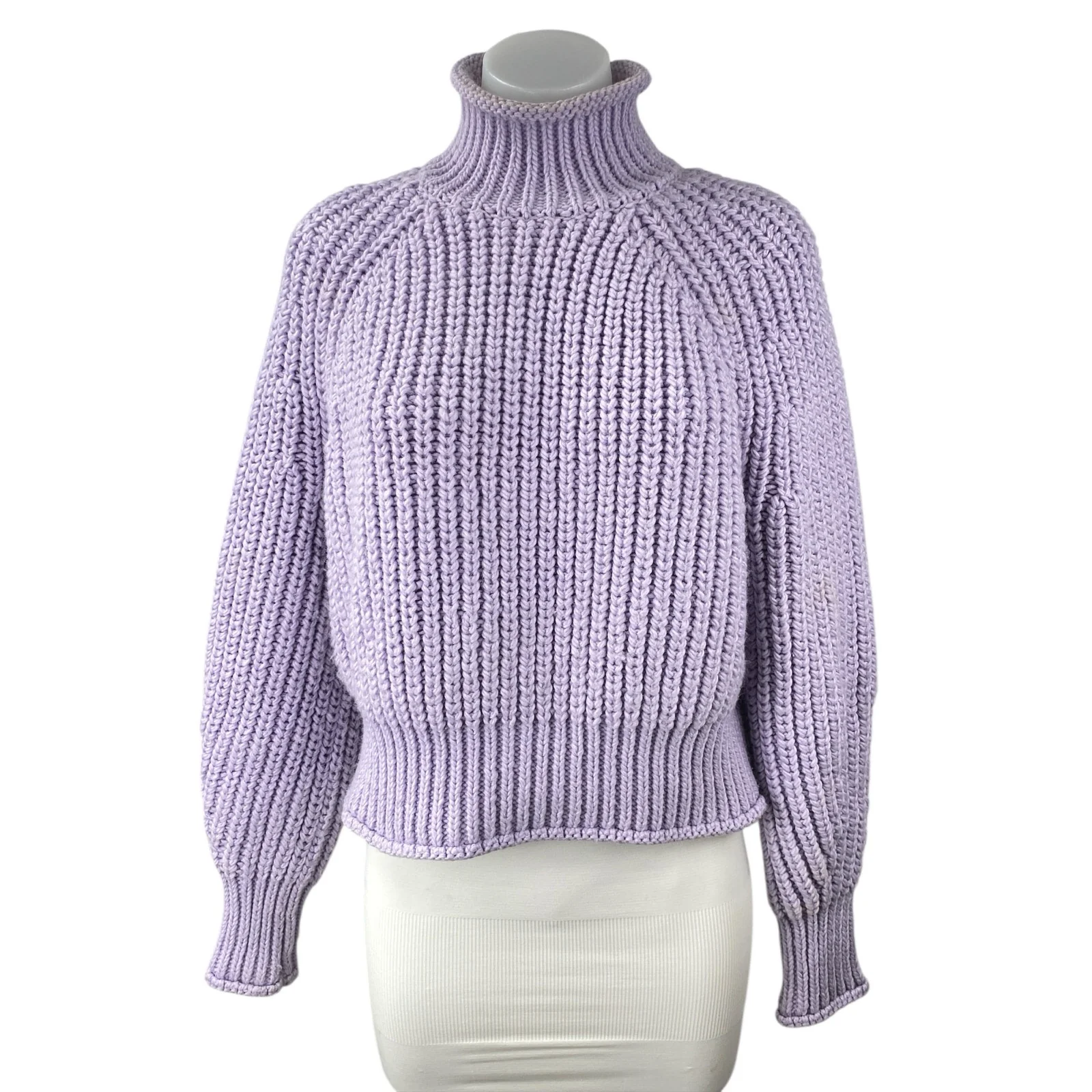 H&M Purple Lilac Wool Long Sleeve Ribbed Knit Chunky Turtleneck Sweater Top Sz S