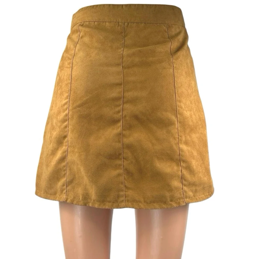 H&M Tan High Waisted Faux Suede Pocket Button Down A Line Mini Skirt Size 2 - Image 3