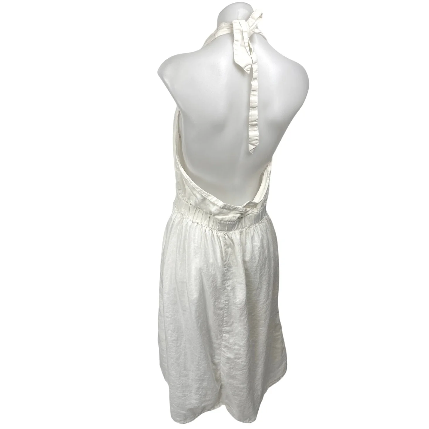 H&M White Halter Sleeveless V Neck Backless Open Back Midi Wrap Dress Size 12 - Image 3