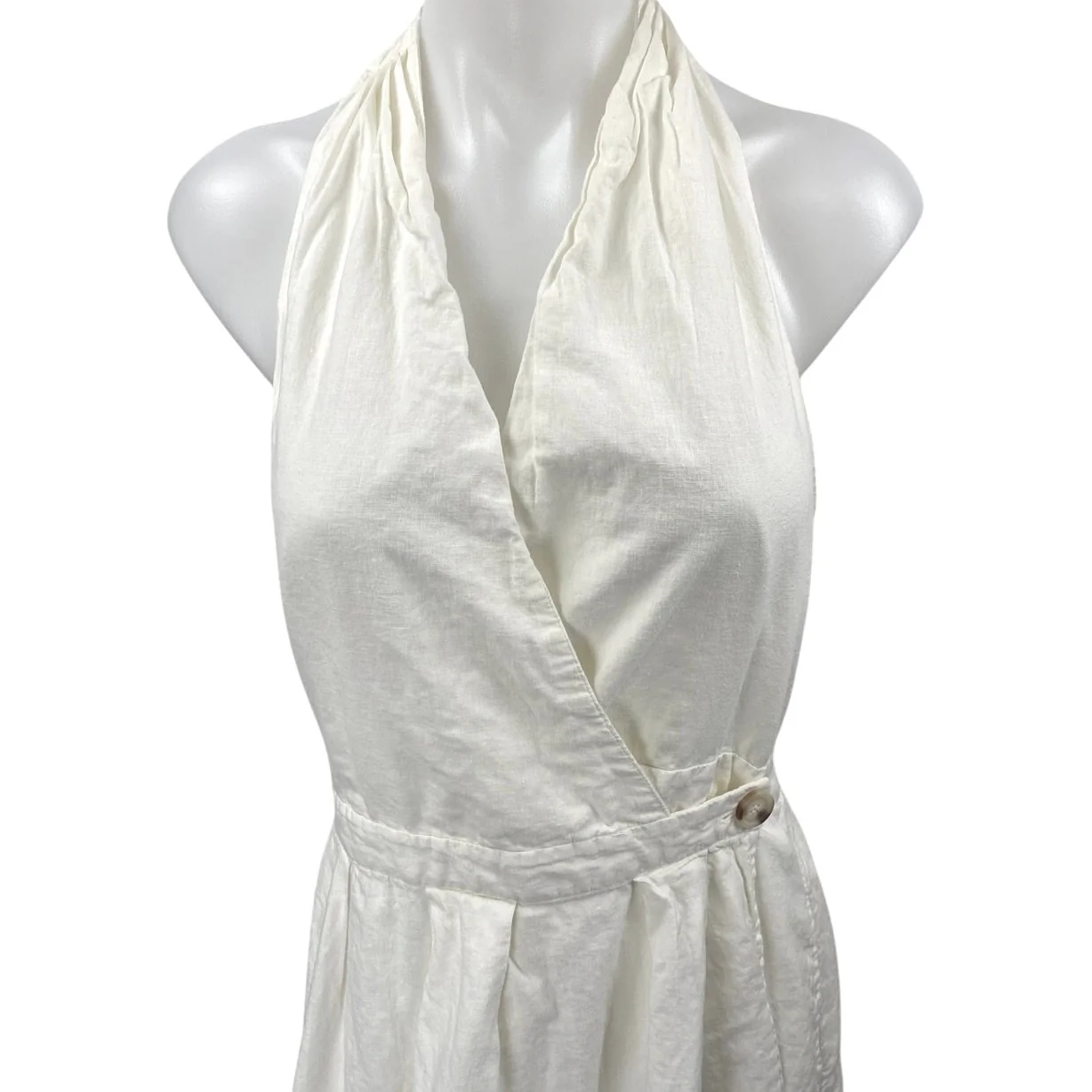 H&M White Halter Sleeveless V Neck Backless Open Back Midi Wrap Dress Size 12 - Image 4
