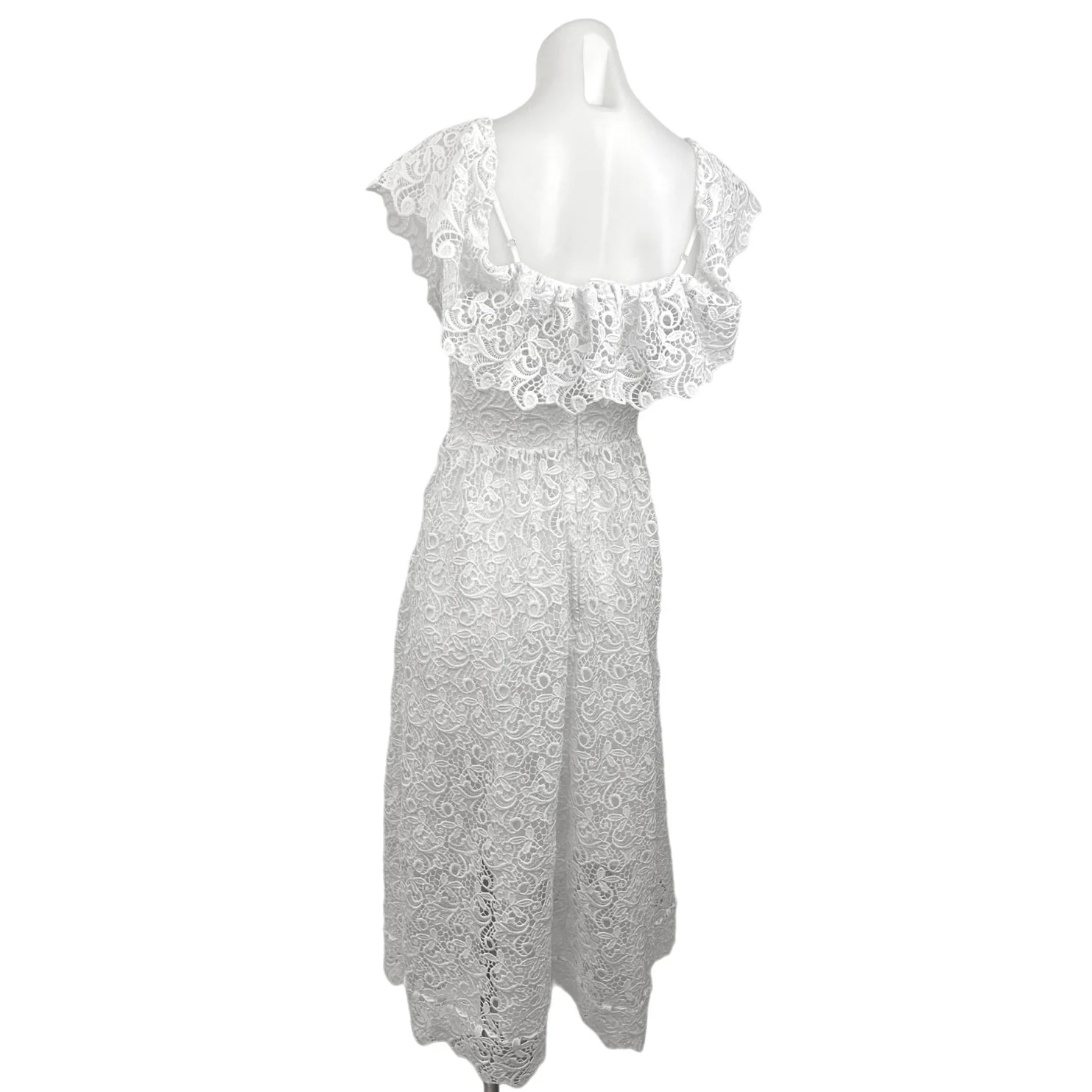 H&M White Lace Off The Shoulder Frill Sleeves A-Line Lined Midi Dress Size 4 - Image 2
