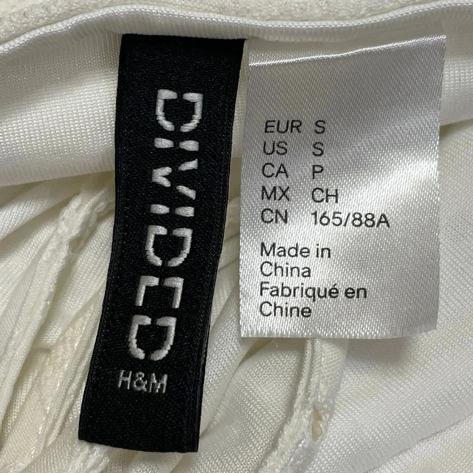 H&M White Sleeveless Embroidered Tie Strap Cami V Neck A Line Mini Dress Size S - Image 5