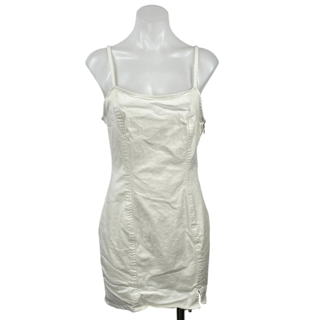 H&M White Sleeveless Square Neck Side Zip Cami Tank Mini Bodycon Dress Size M