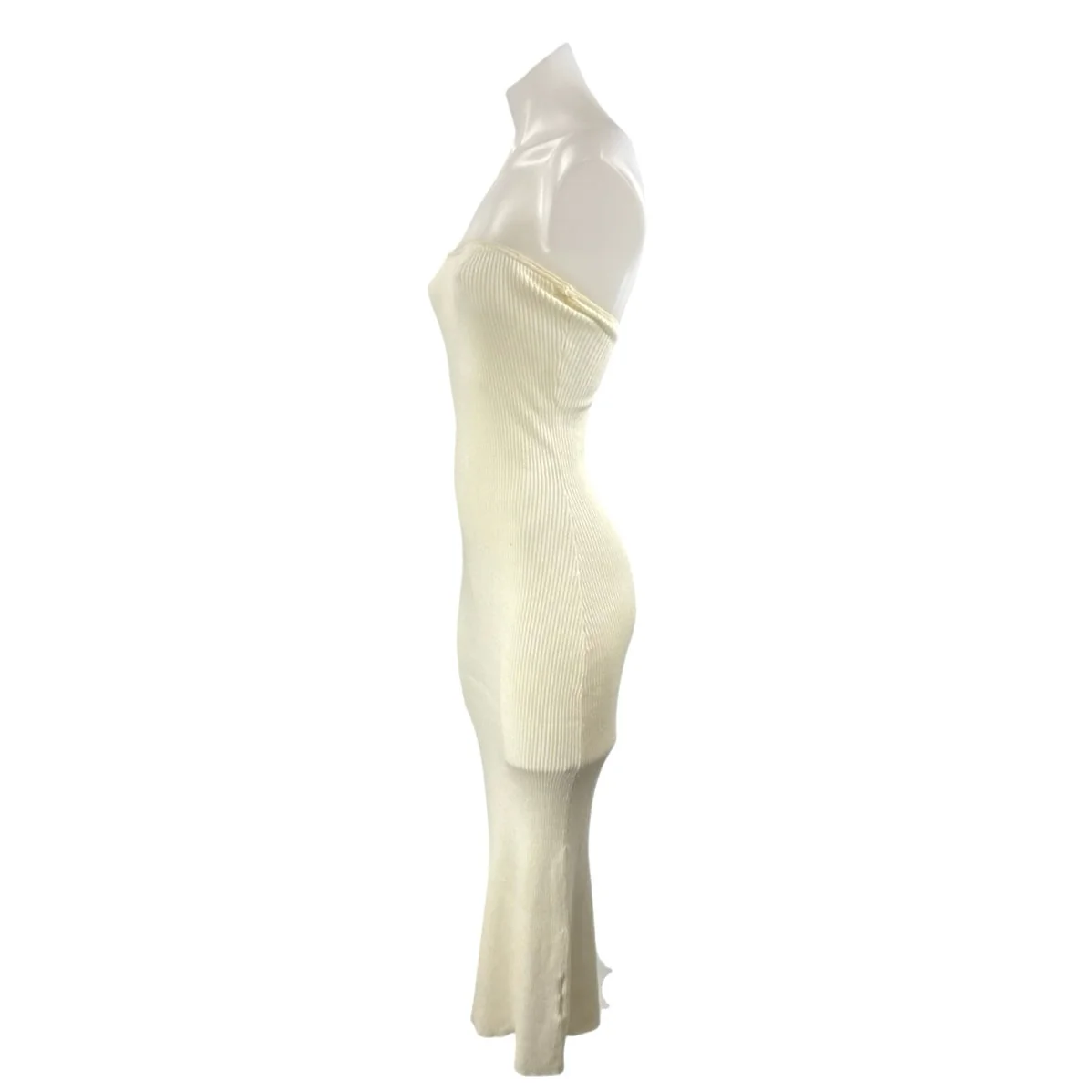 H&M Women Cream Ribbed Strapless Tube Bandeau Maxi Bodycon Pencil Sheath Dress S - Image 2