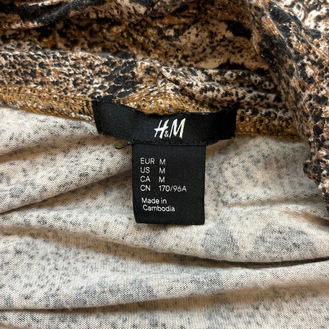 H&M Women’s Brown Snake Print Faux Wrap Knee Length Long Sleeve Dress Size M - Image 5