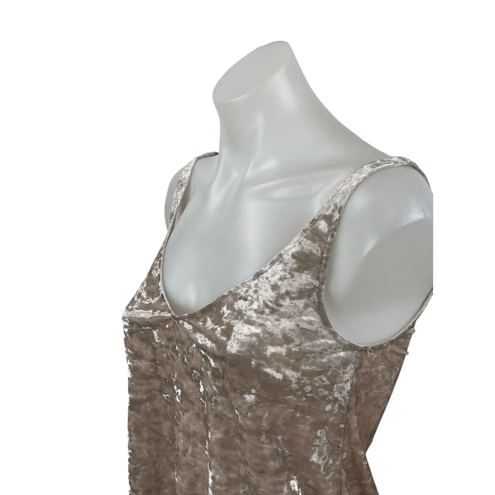 H&M Women's Beige Crushed Velvet Velour Sleeveless Cami Camisole Tank Top Sz XS - Image 2