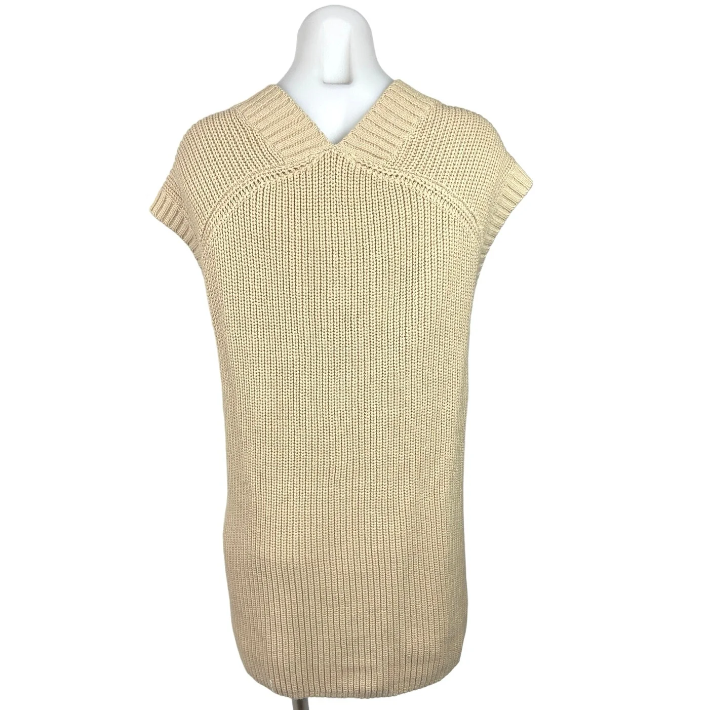 H&M Women's Beige Deep V-Neck Cap Sleeve Knit Pullover Sweater Vest Dress Size M - Image 2