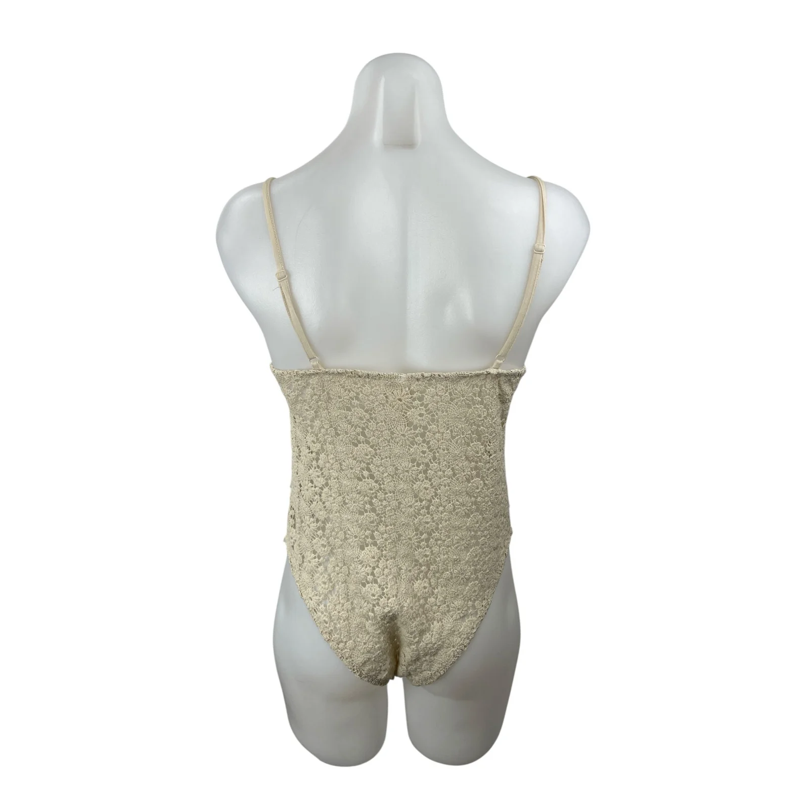 H&M Women's Beige Floral Lace Eyelet Crochet Sleeveless Camisole Tank Bodysuit M - Image 4