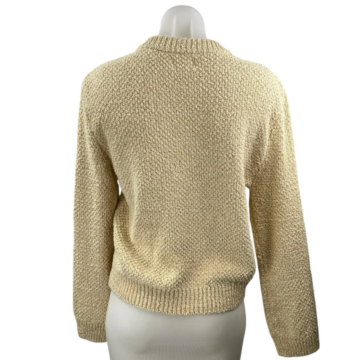 H&M Women's Beige Gold Buttons Metallic Long Sleeve Knit Cardigan Sweater Top XS - Image 2