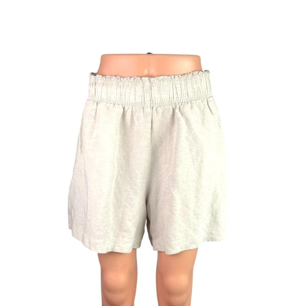 H&M Women's Beige Linen Elastic Waist Wide Leg Casual Lounge Mom Sweat Shorts M