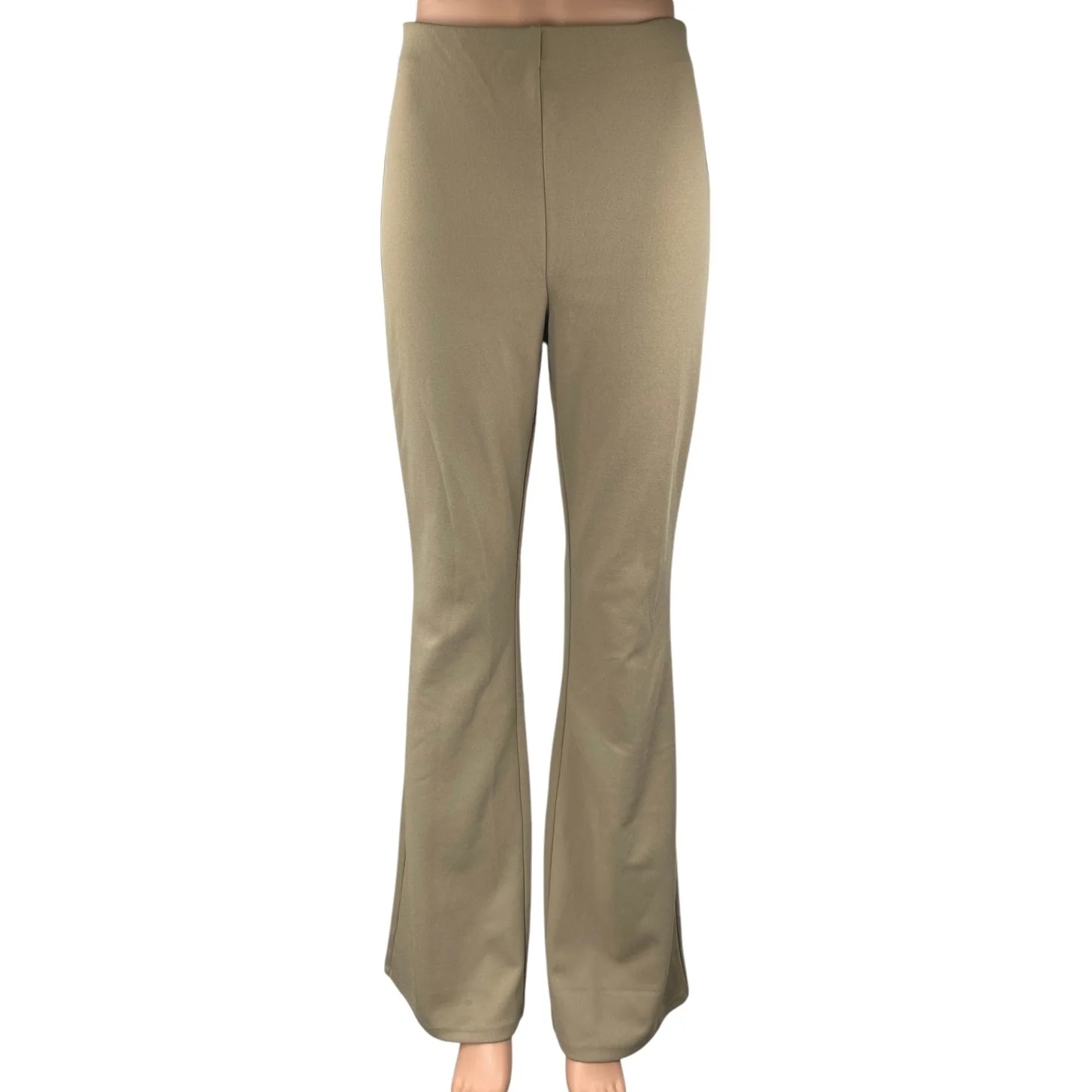 H&M Women's Beige Tan High Waisted Flared Bootcut Stretch Trousers Pants Size S