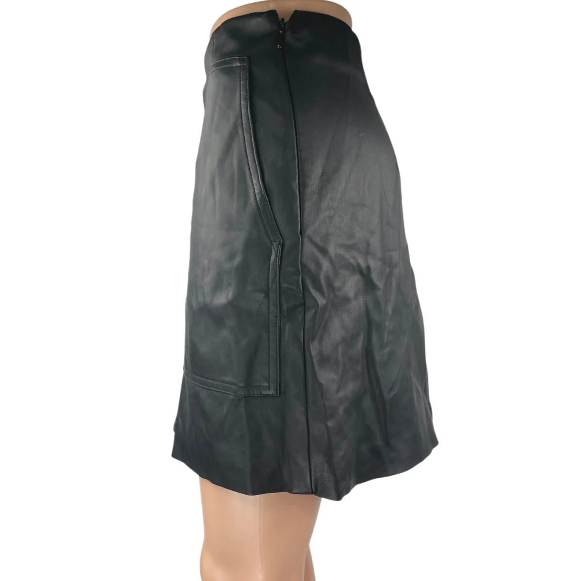 H&M Women's Black Faux Leather Vegan High Waisted Straight Pencil Mini Skirt 10 - Image 2