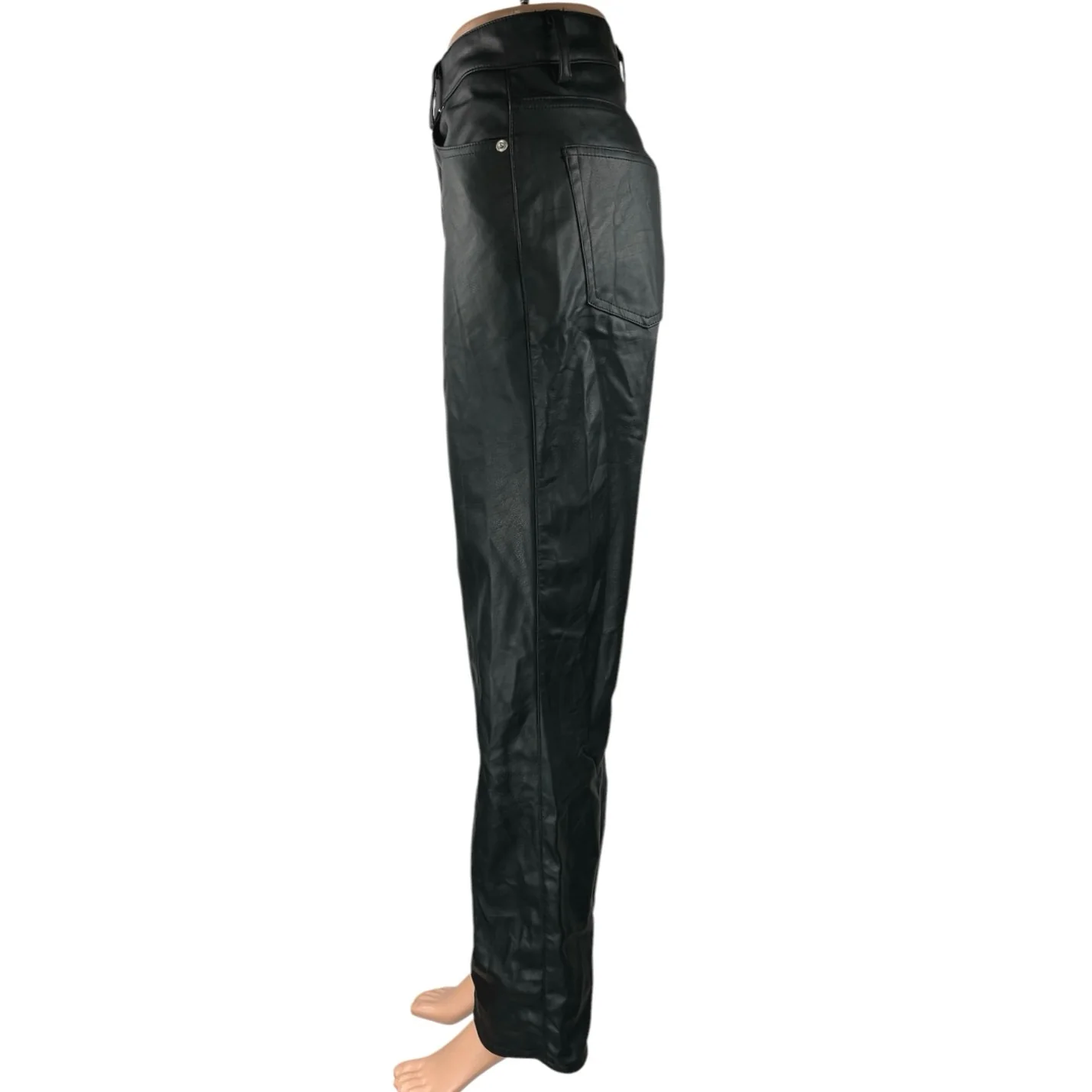H&M Women's Black Faux Vegan Leather Straight Leg High Rise Trousers Pants Sz 4 - Image 2