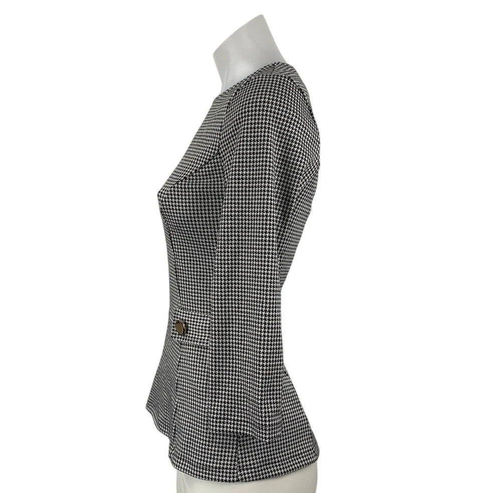 H&M Women's Black Half Sleeve Crew Neck Career Office Peplum Blouse Top Size XS - Image 3