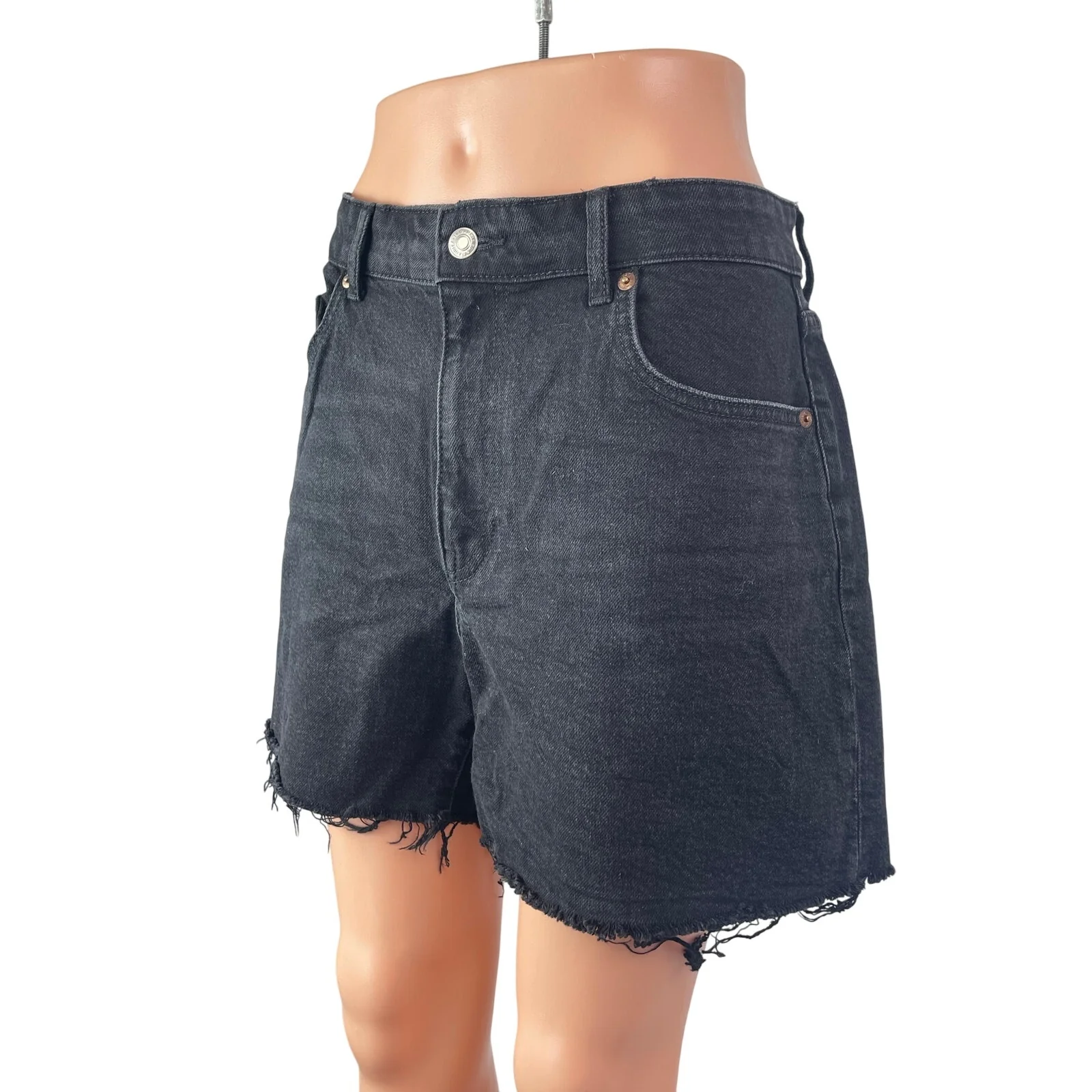 H&M Women's Black High Waisted Bermuda Boyfriend Cut Off Denim Jean Shorts 12 - Image 2