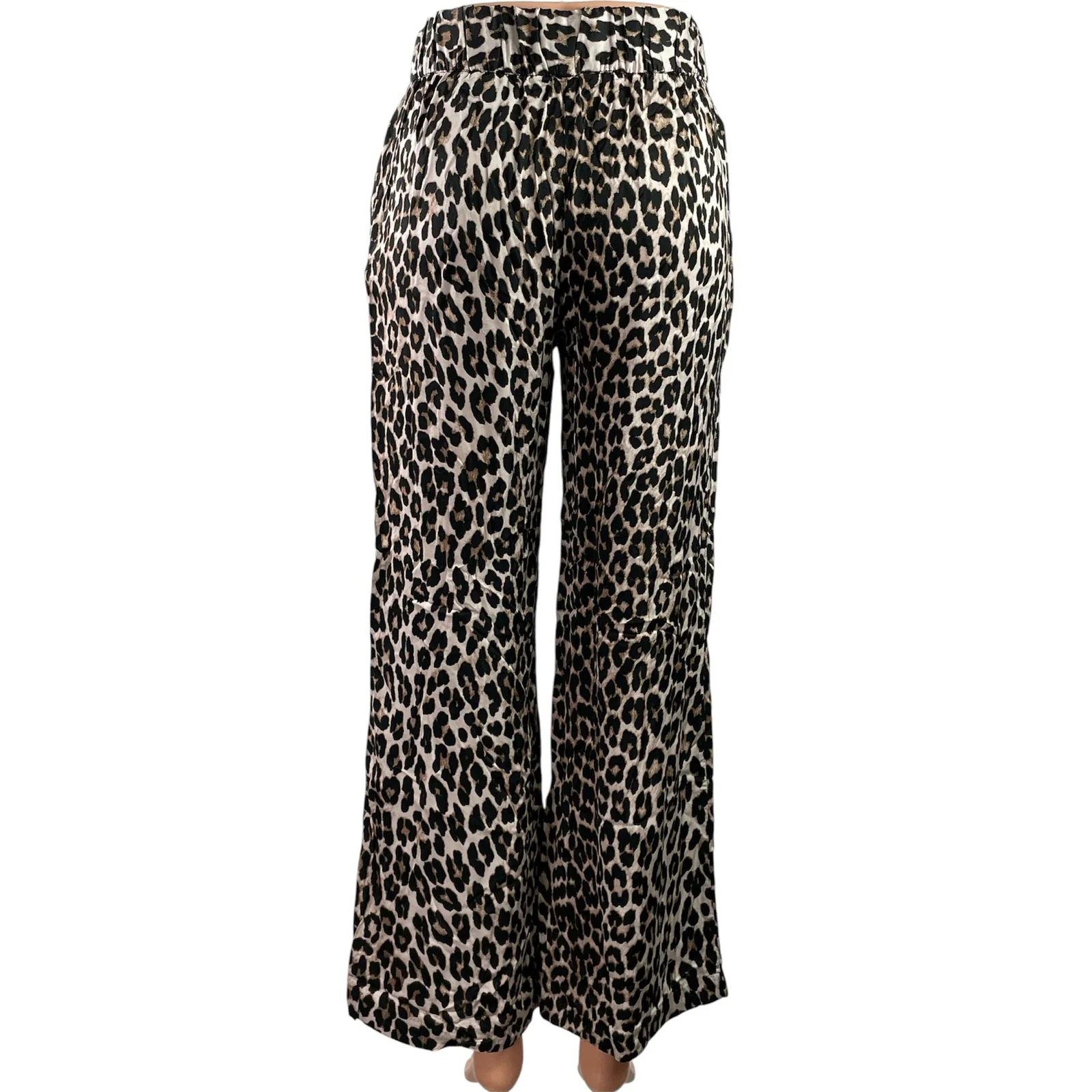 H&M Women's Black Leopard Animal Print High Rise Wide Leg Trousers Pants Size S - Image 3