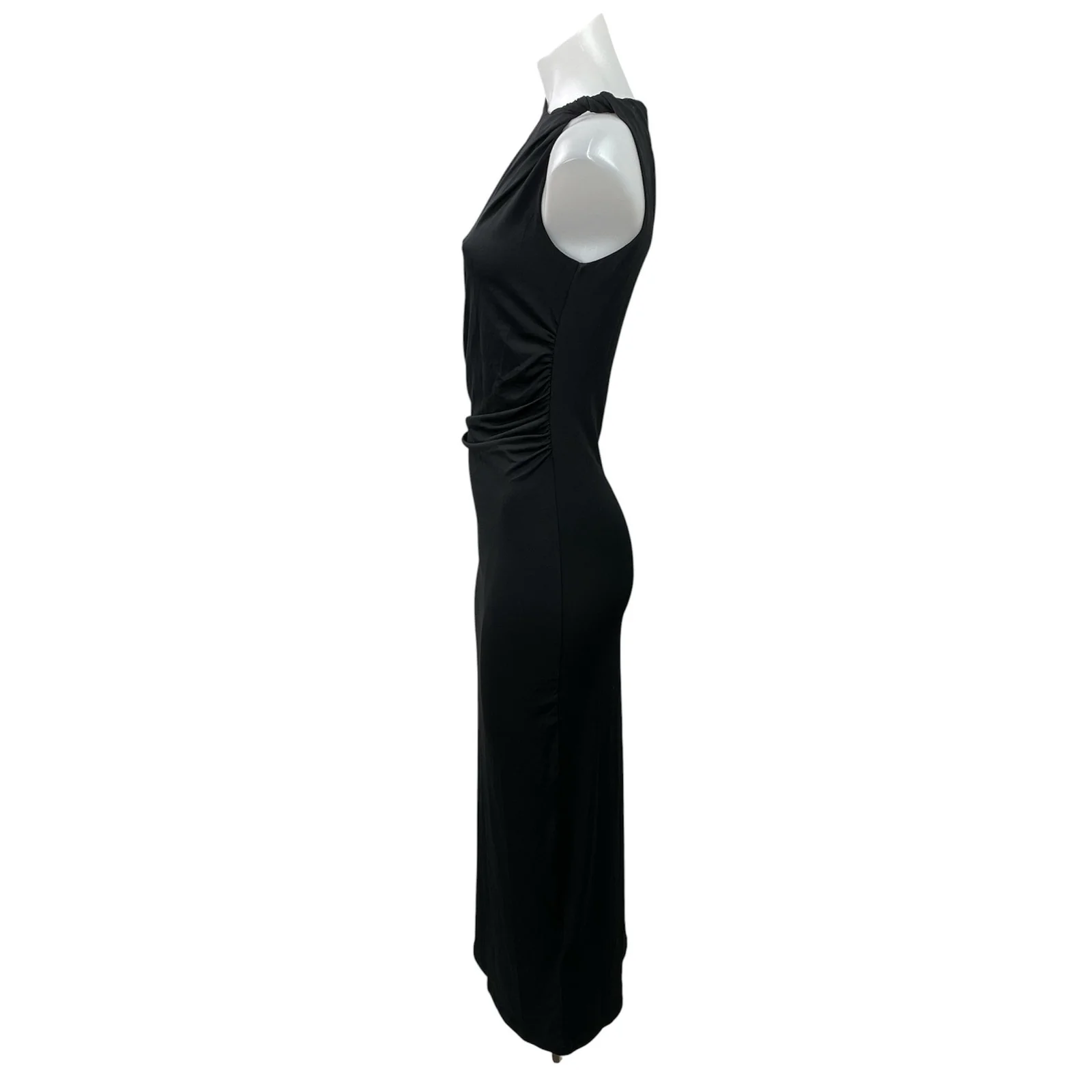 H&M Womens Black Sleeveless Gathered Ruched Asymmetric Neck Bodycon Midi Dress S - Image 2