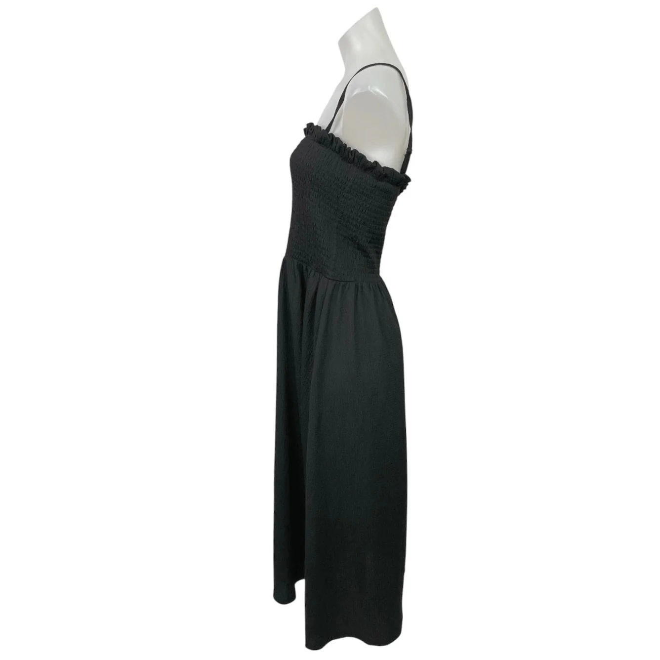 H&M Womens Black Smocked Sleeveless Midi Cami Camisole Tank Flare A-Line Dress L - Image 2