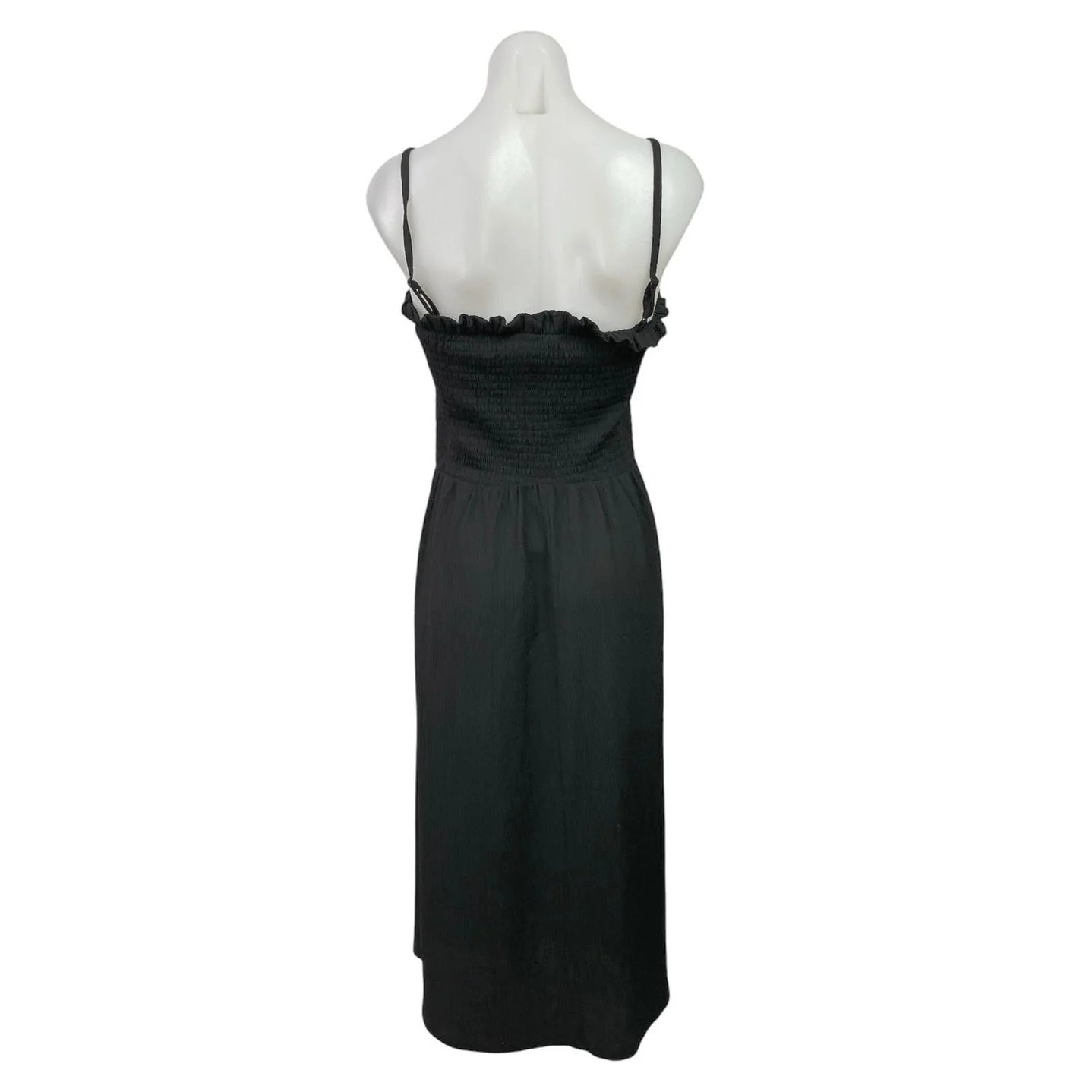 H&M Womens Black Smocked Sleeveless Midi Cami Camisole Tank Flare A-Line Dress L - Image 3