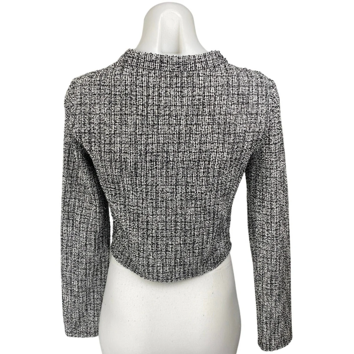 H&M Womens Black Tweed Button Long Sleeve Pockets Crop Blazer Coat Jacket Top XS - Image 2