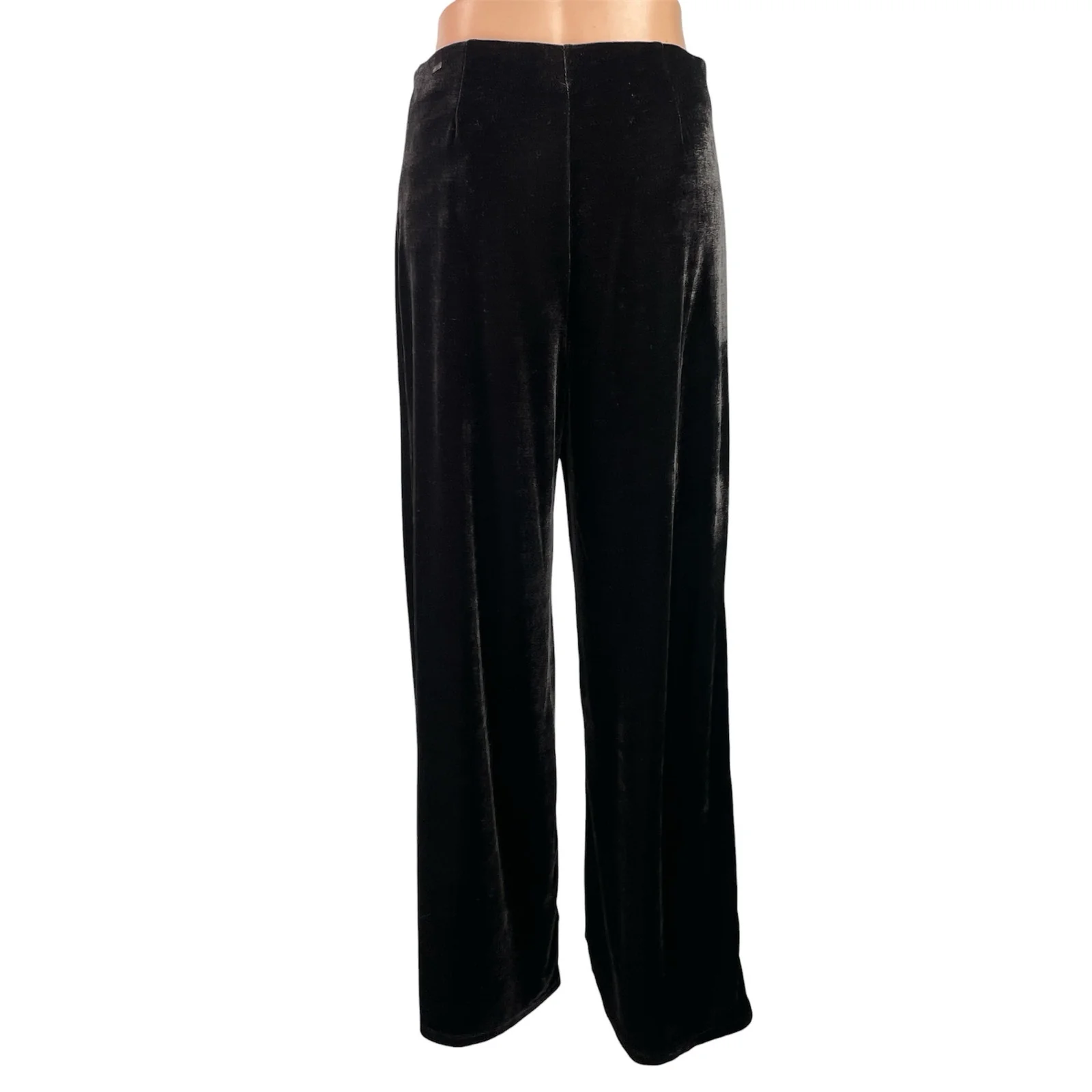 H&M Women's Black Velvet Velour High Rise Pleated Wide Leg Trousers Pants Size S - Image 3