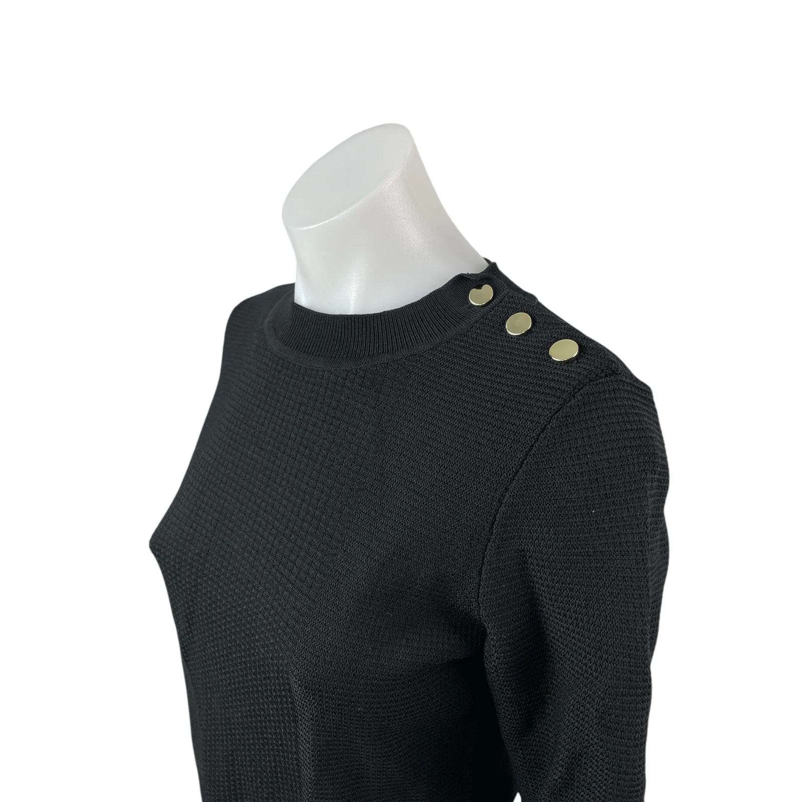 H&M Women's Black Waffle Knit Half Sleeve Crew Neck Thermal Sweater Top Size S - Image 3
