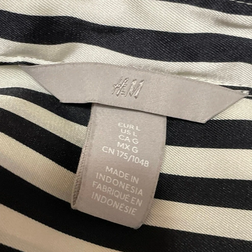 H&M Women's Black White Striped Collar Long Sleeve Button Down Tunic Shirt Top L - Image 4