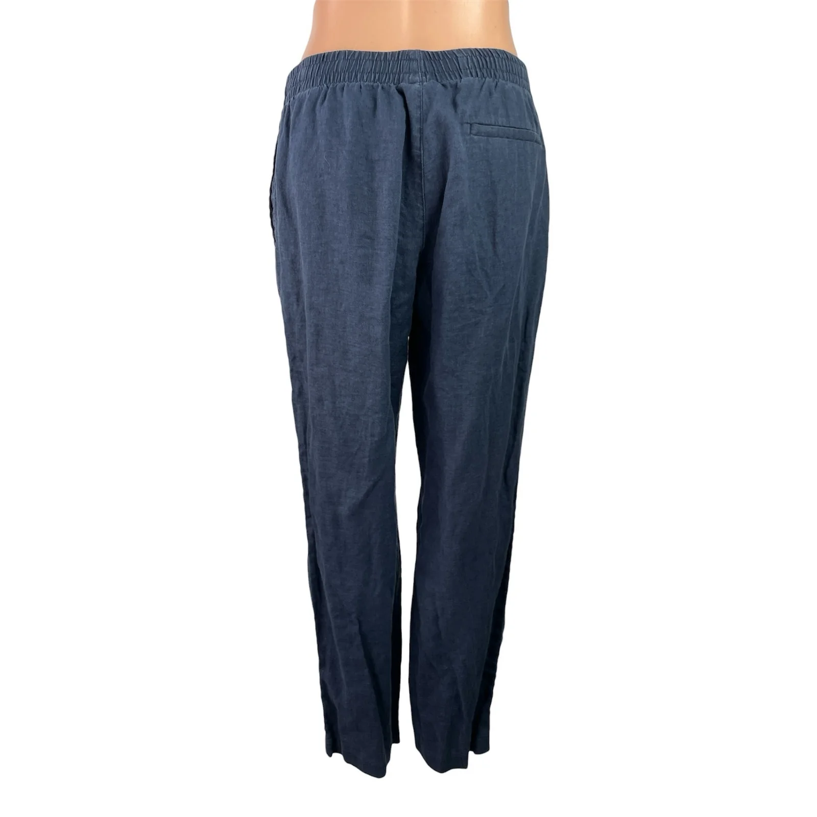 H&M Women's Blue 100% Linen Elastic Waist High Rise Tapered Trousers Pants Sz S - Image 3