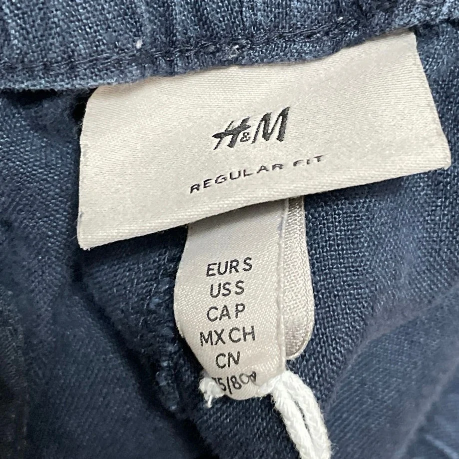 H&M Women's Blue 100% Linen Elastic Waist High Rise Tapered Trousers Pants Sz S - Image 4