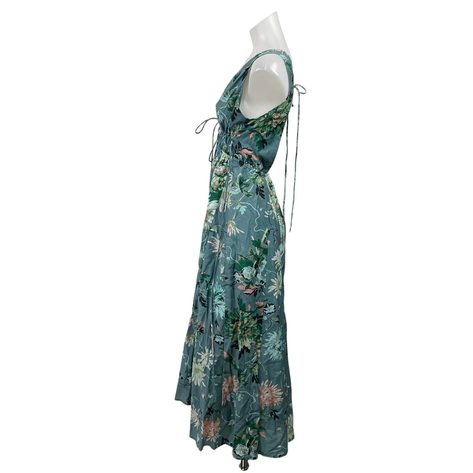 H&M Womens Blue Floral Plunge V Neck Sleeveless Maxi Flared A-Line Tank Dress XS - Image 2