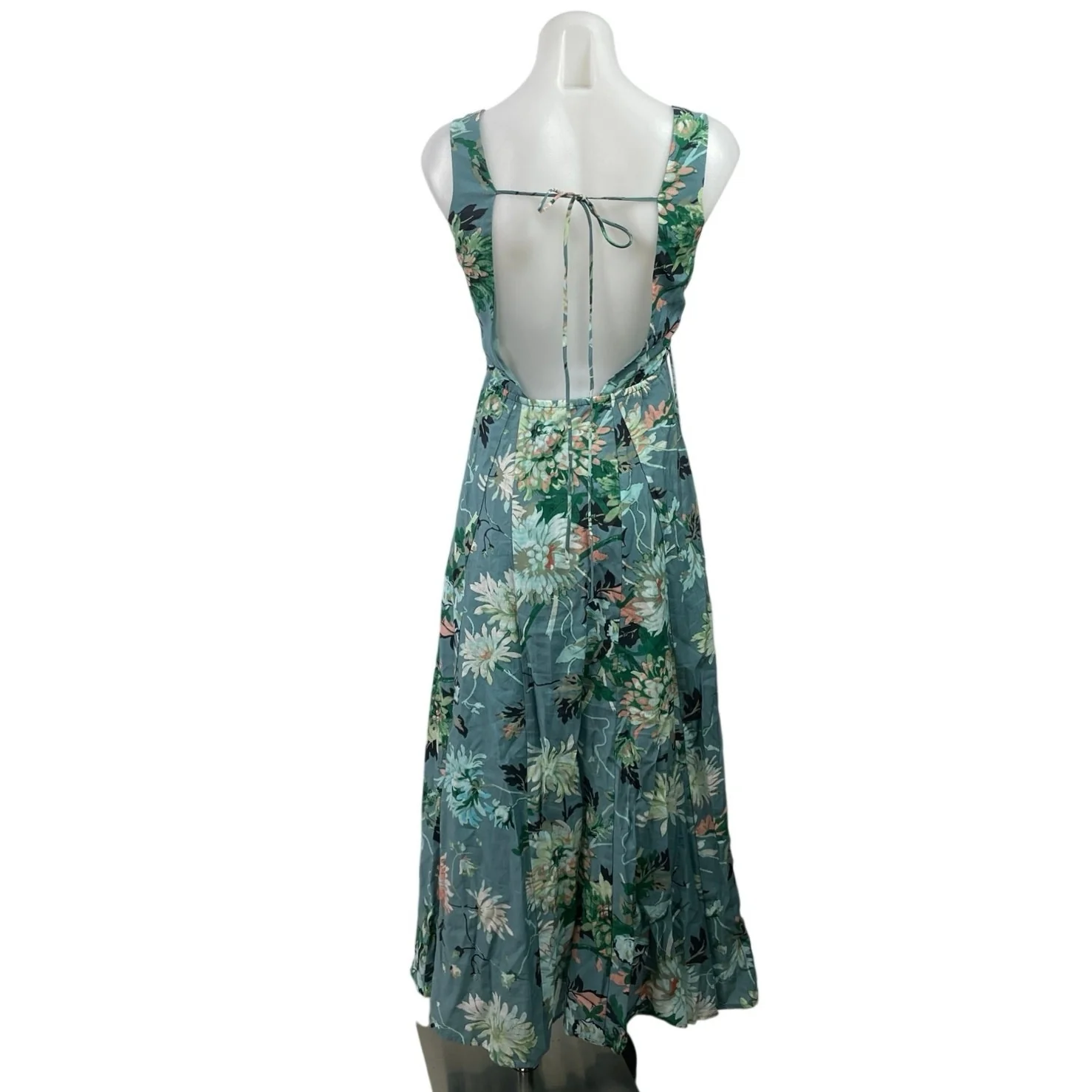 H&M Womens Blue Floral Plunge V Neck Sleeveless Maxi Flared A-Line Tank Dress XS - Image 3