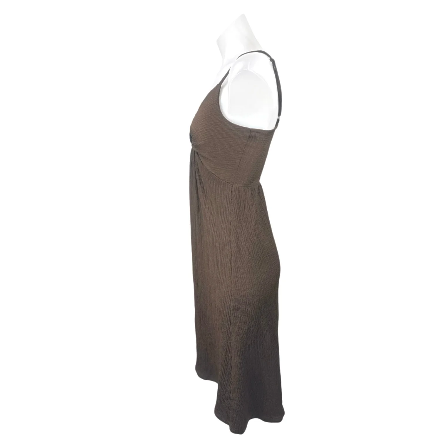 H&M Women's Brown Twist Front Sleeveless V Neck Midi Cami Tank Slip Dress Sz XS - Image 2