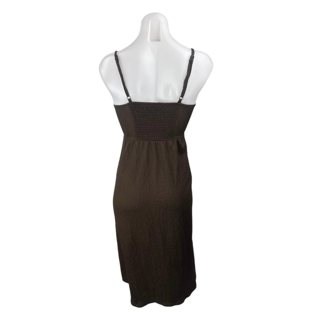 H&M Women's Brown Twist Front Sleeveless V Neck Midi Cami Tank Slip Dress Sz XS - Image 3