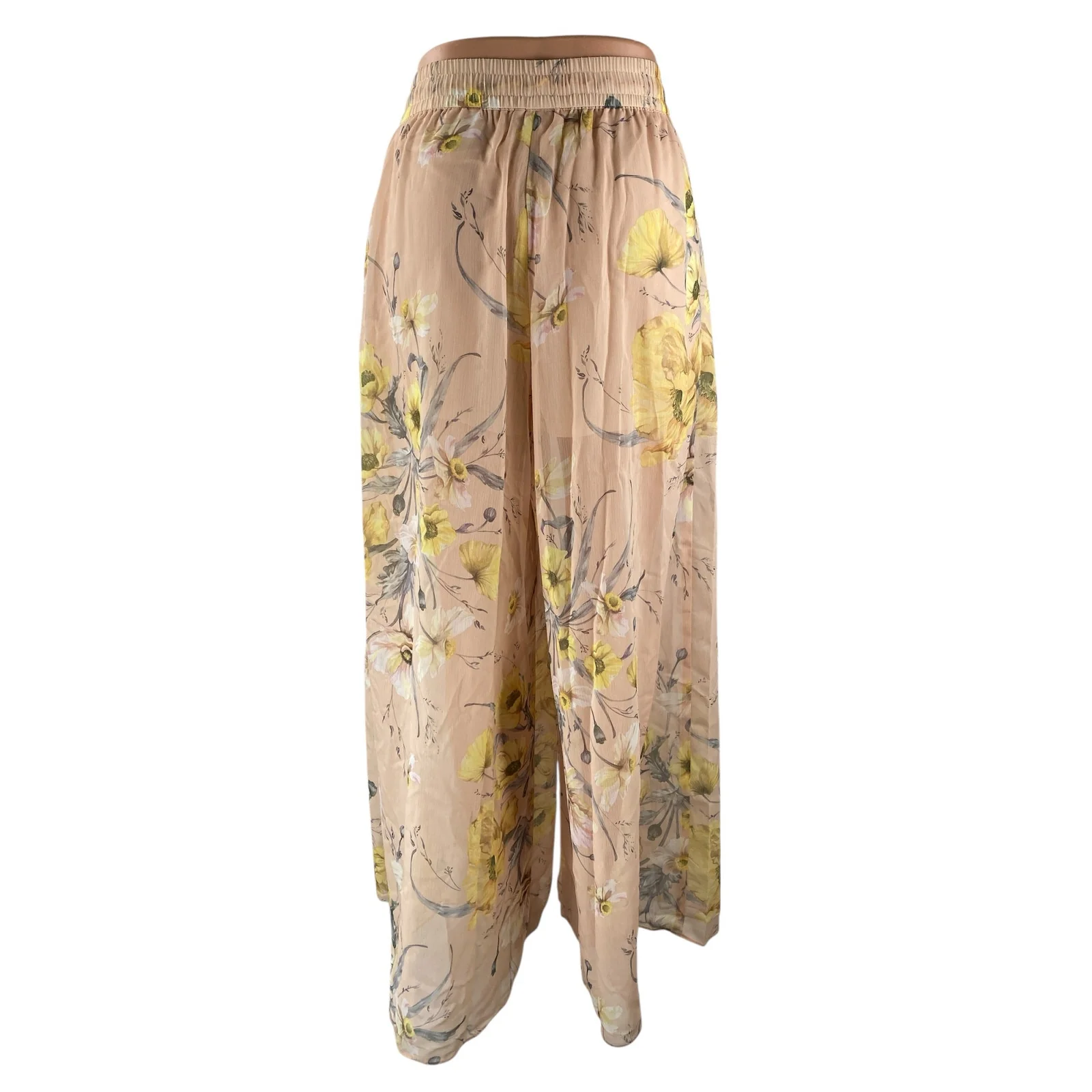 H&M Women's Coral Floral High Waisted Wide Leg Tie Knot Trousers Pants Size 4 - Image 4