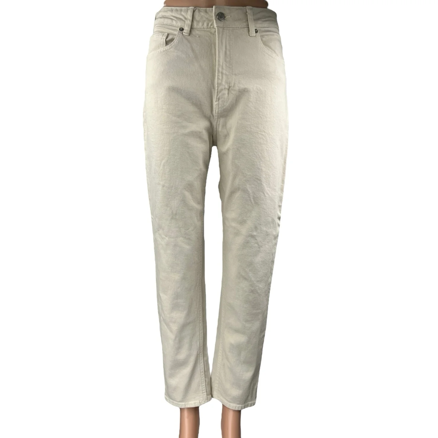 H&M Women's Cream High Waisted Straight Casual Cropped Denim Jeans Size 6