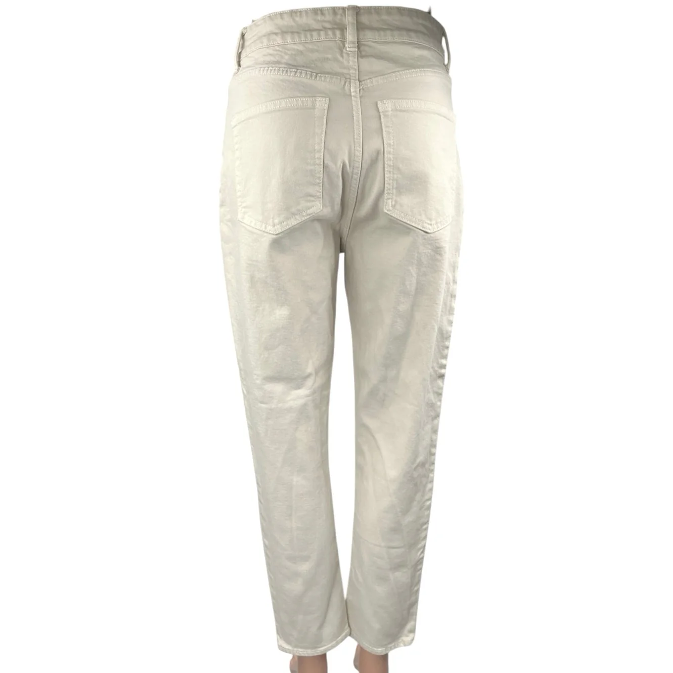 H&M Women's Cream High Waisted Straight Casual Cropped Denim Jeans Size 6 - Image 3