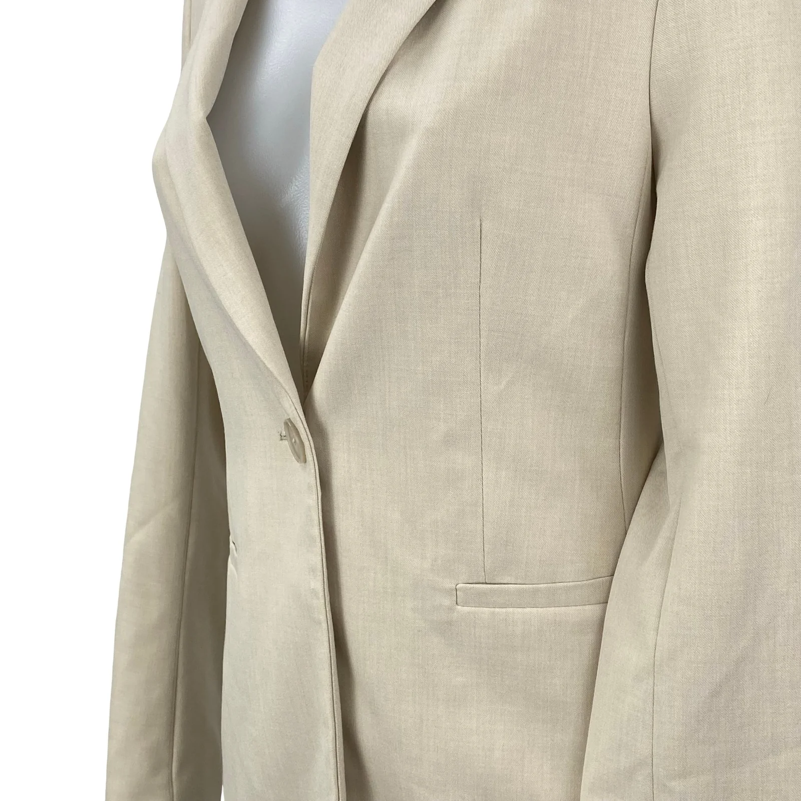 H&M Women's Cream Long Sleeve Notch Lapel One Button Blazer Suit Jacket Size XS - Image 3