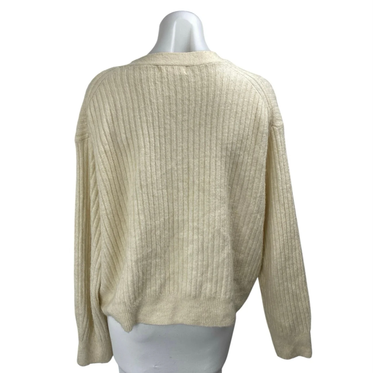 H&M Women's Cream Rib Knit Jeweled Button Long Sleeve Cardigan Sweater Top Sz XL - Image 2