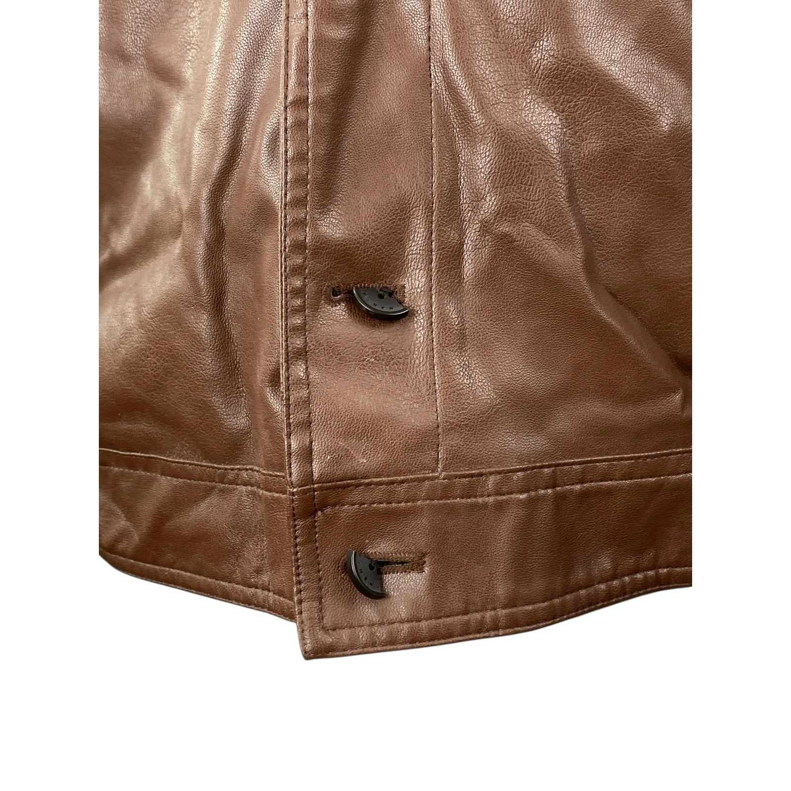 H&M Women's Faux Vegan Leather Collar Long Sleeve Button Down Coat Jacket Top XL - Image 3