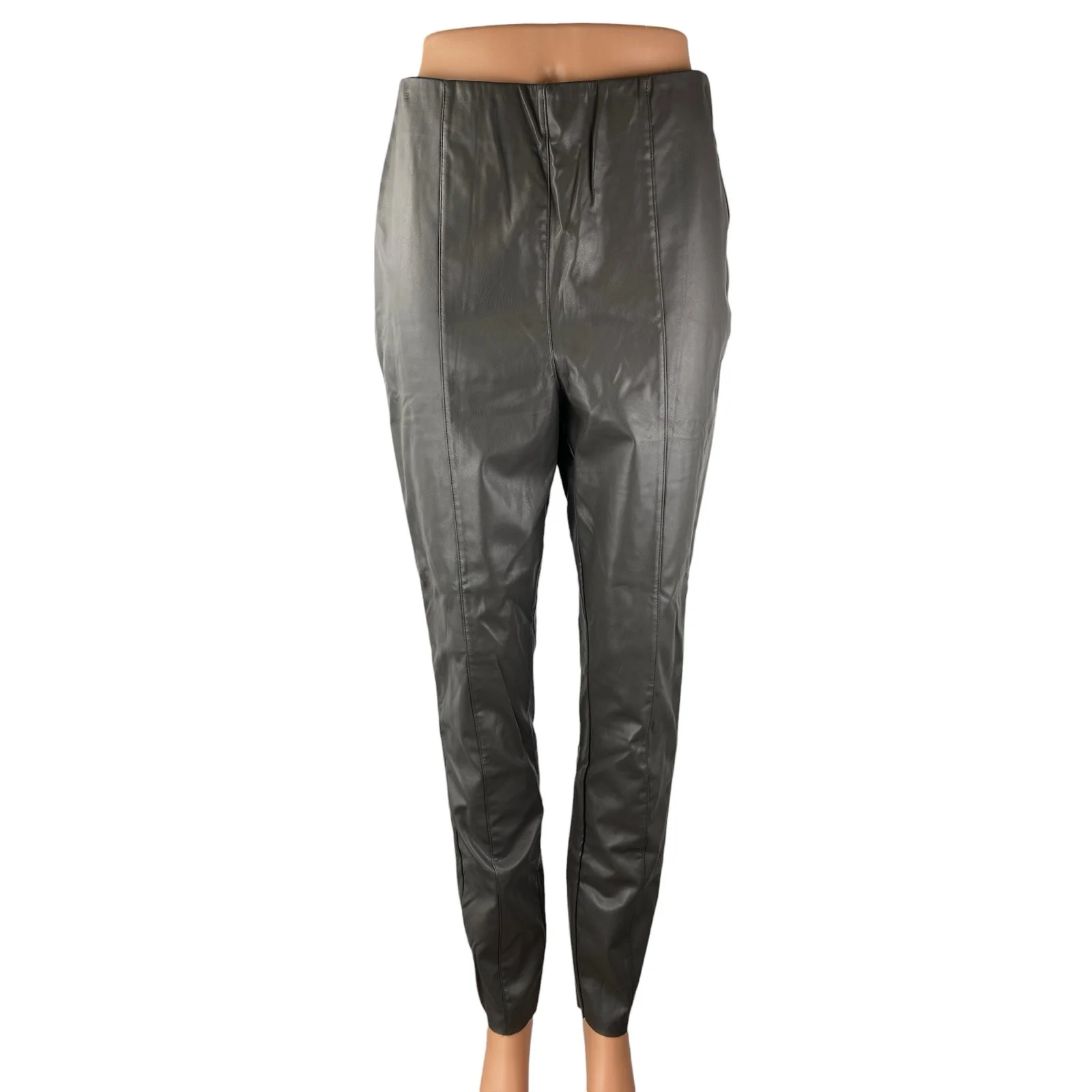 H&M Women's Gray Faux Vegan Leather High Waisted Skinny Trousers Pants Size 8